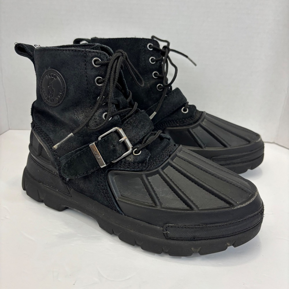 Polo Ralph Lauren Oslo Snow Duck Boots Big Boys 6 Black Buckle Lace Up Leather